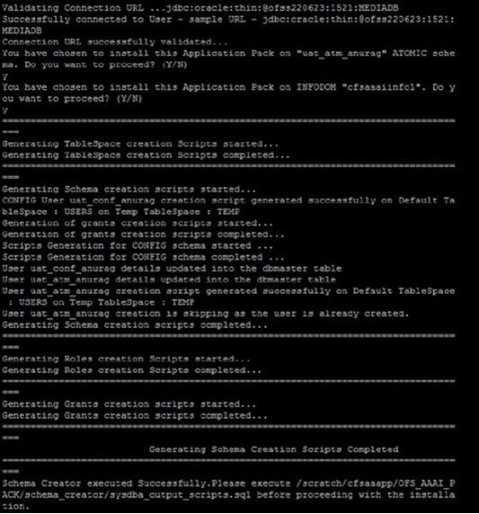 This illustration shows triggering of the schema creation utility to install subsequent applications packs.