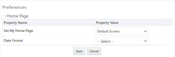 The preferences section enables you to set your OFSAA Home Page. The preferences section enables you to set your OFSAA Home Page.
