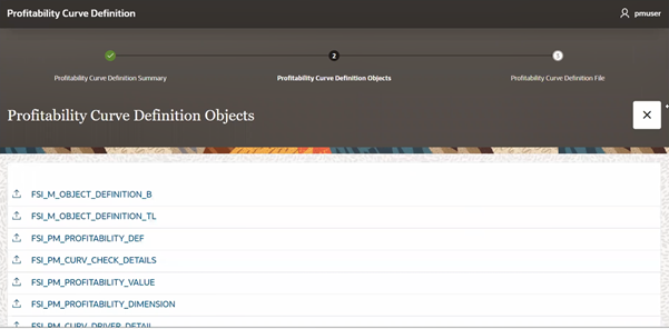 Profitability Curve Definition Objects Screen