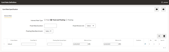 Card Rate Specification – Fixed and Floating
