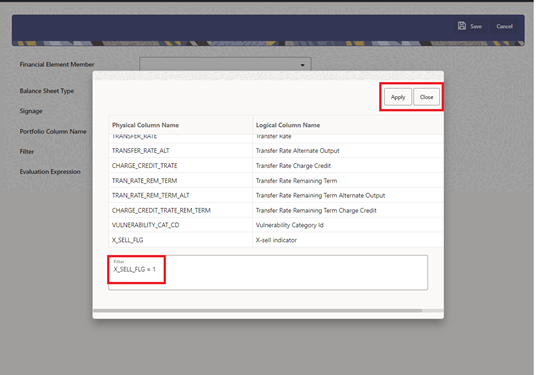 Financial Element Mapping – Filter Formula