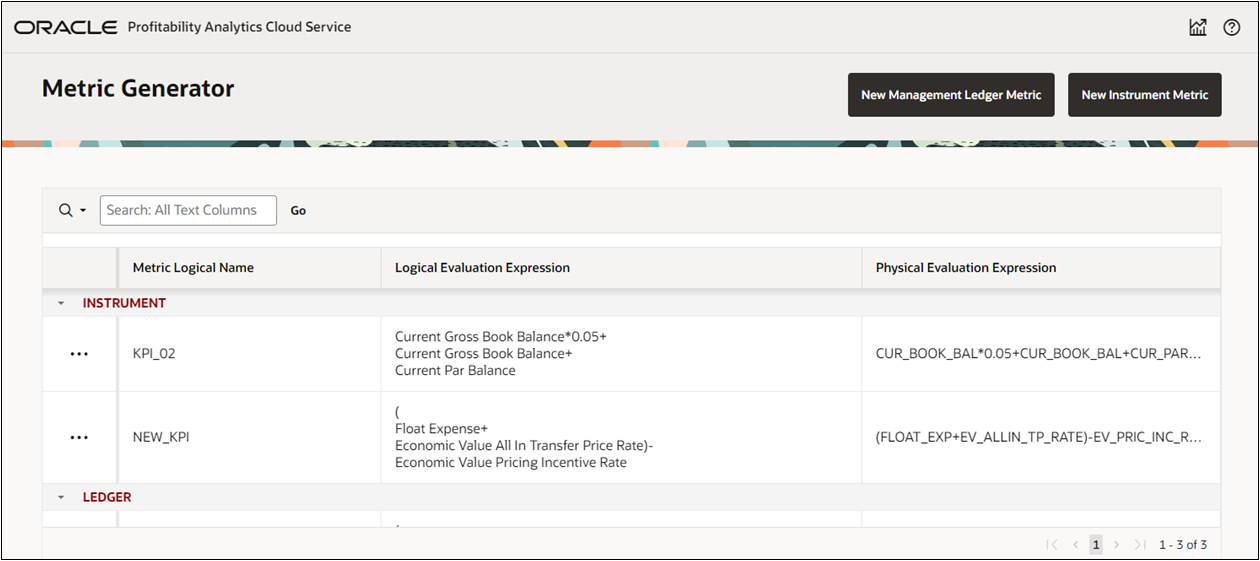 Metrics Generator Summary Screen