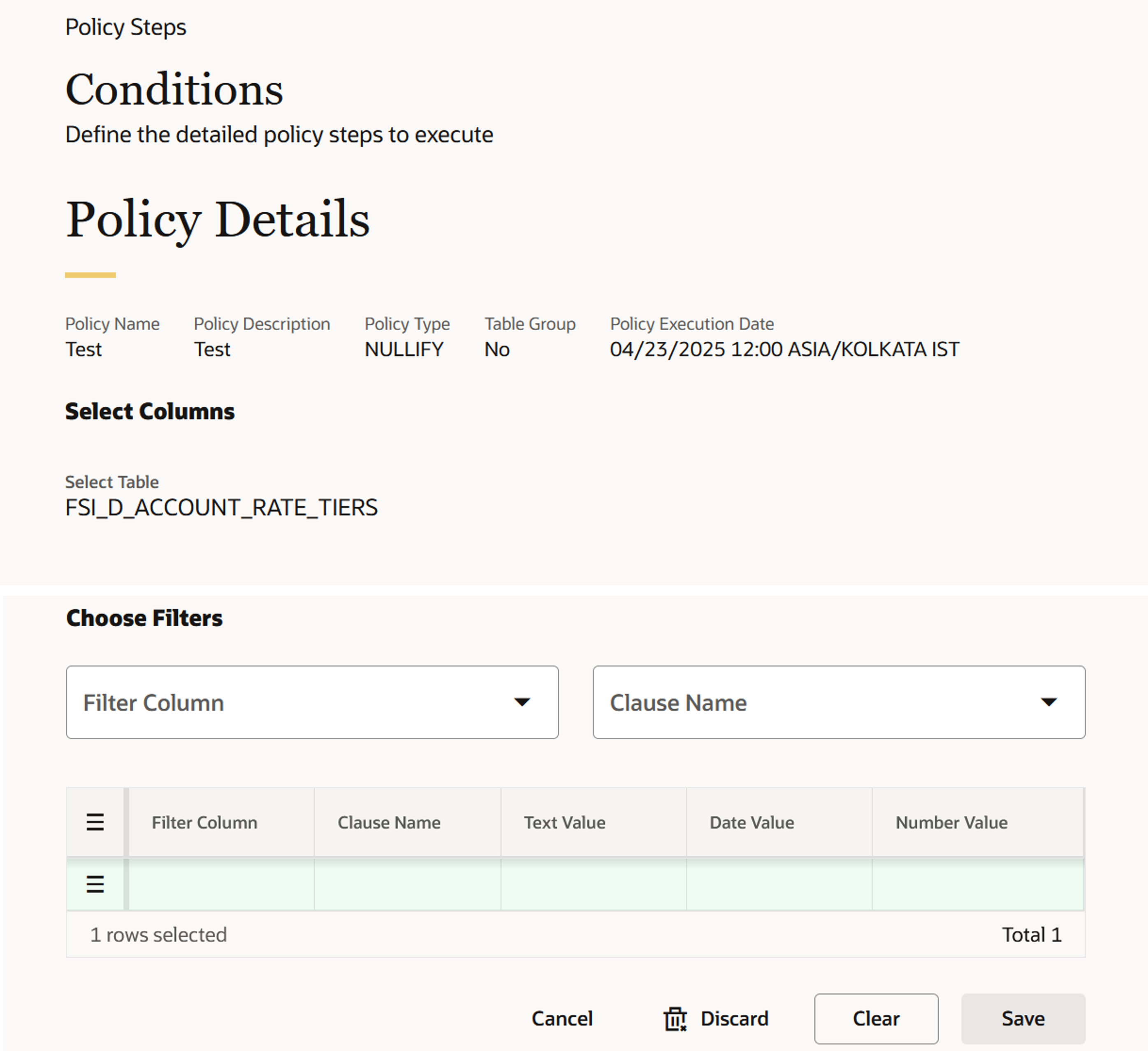 Conditions section