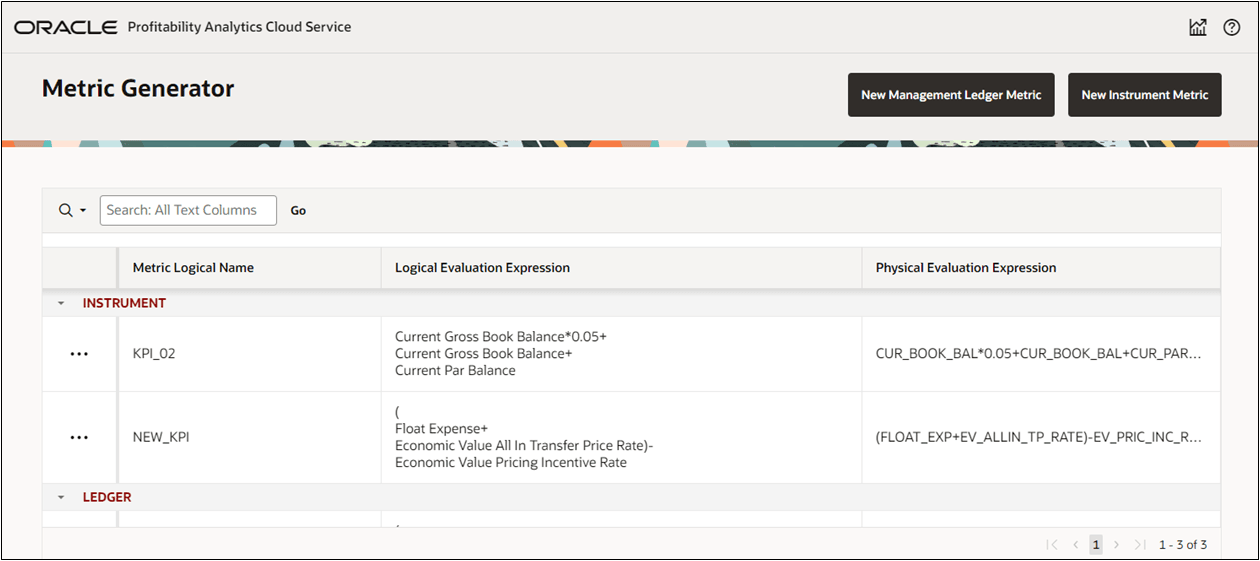 Metrics Generator Summary Screen