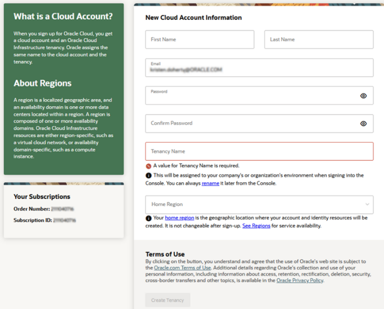New Cloud Account Information Page New Cloud Account Information Page