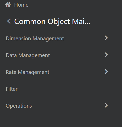 This image displays the Common Object Maintenance Navigation pane.