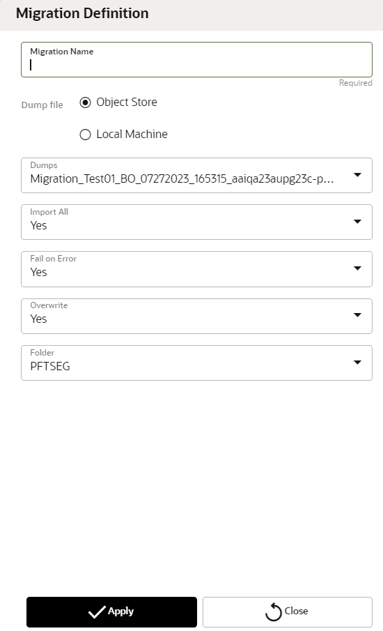 This image displays the Migration Definition Form Layout.