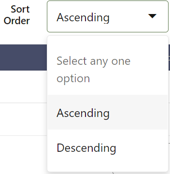 This image displays the Select Sort Order List.