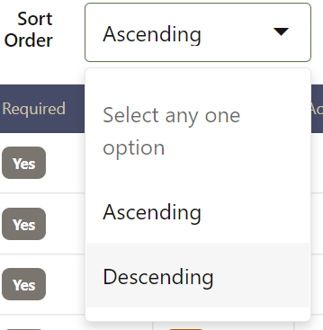 This image displays the Select Sort Order List.