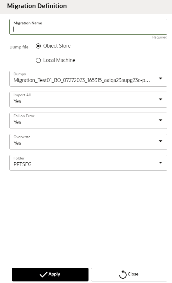 This image displays the Migration Definition Form Layout. This image displays the Migration Definition Form Layout.