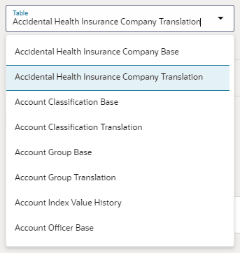 This image displays the Table Name List Dropdown.