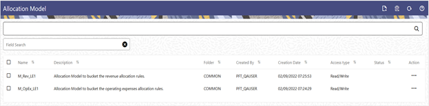 The Allocation Models Summary page displays a set of Allocation Models. Using search criteria, you can control the set of Allocation Models that are displayed. When you Add, Edit, or View a rule, a detailed screen is displayed. The Allocation Models Summary page displays a set of Allocation Models. Using search criteria, you can control the set of Allocation Models that are displayed. When you Add, Edit, or View a rule, a detailed screen is displayed.