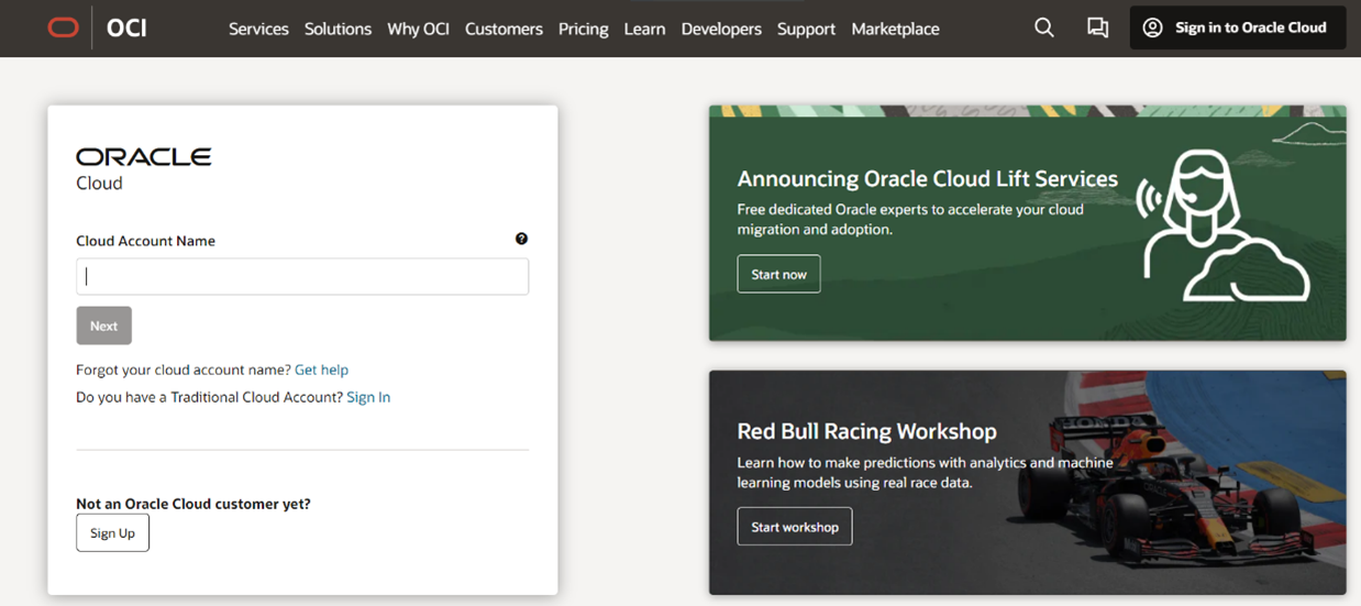 The Oracle Cloud Infrastructure console, is the console where the information about your cloud order is available. You need to access the service link from the console to start using your service. The Oracle Cloud Infrastructure console, is the console where the information about your cloud order is available. You need to access the service link from the console to start using your service.