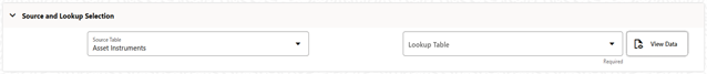 Select a Source instrument table and a Lookup table. The tables available in the Lookup drop-down list are limited to tables that you have registered as Lookup Tables within your data model.