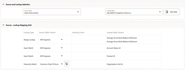 This screen allows you to match the Lookup Table Driver rules with Range Lookup, Exact Match, or Hierarchy Match.