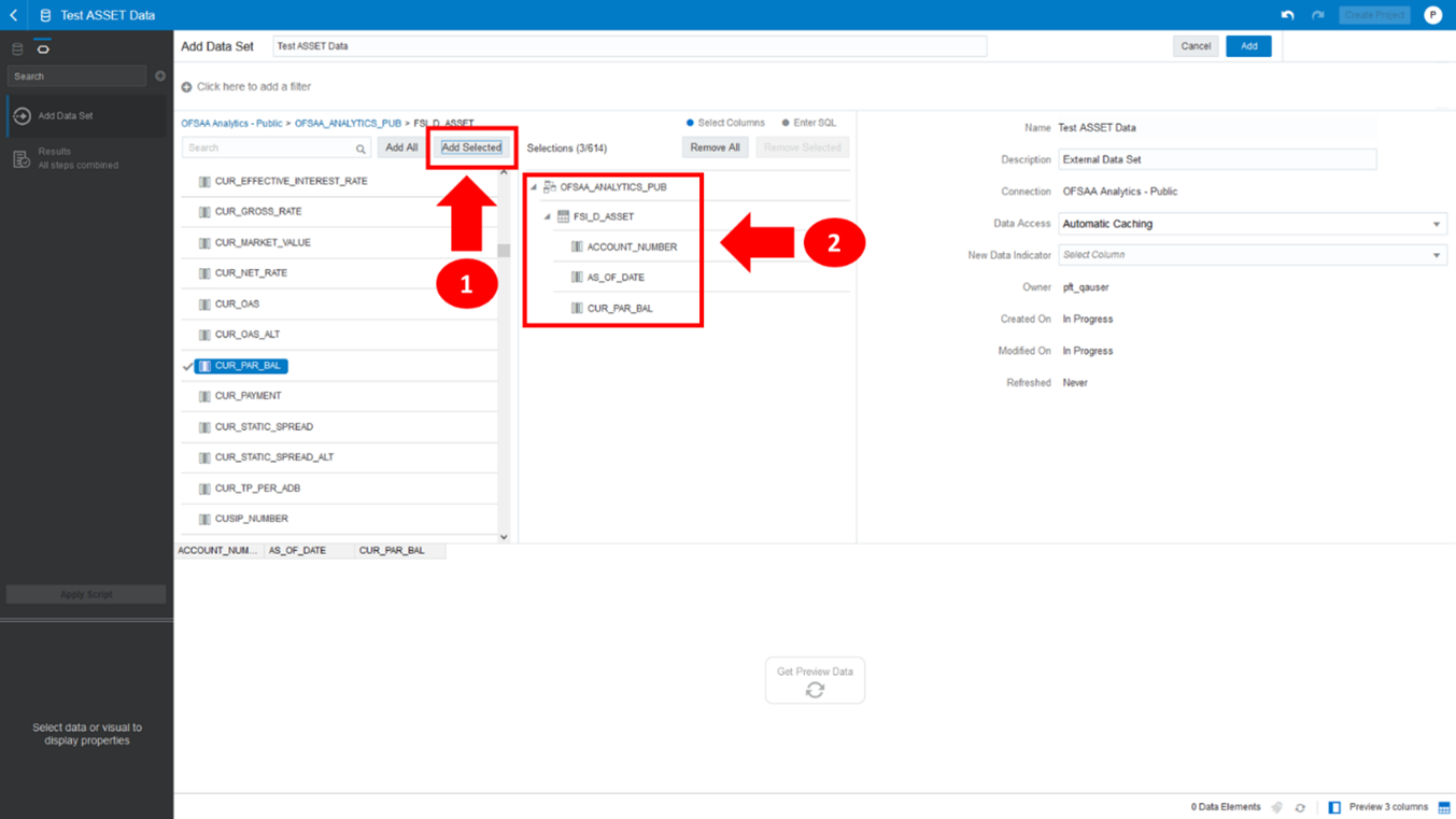 The Add Data Set – Adding the Database Object Column screen allows you to add the selected Database Object Column.