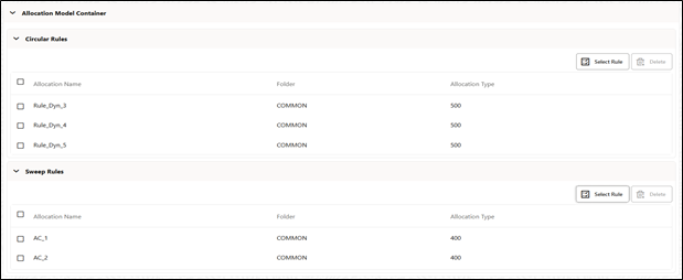 Allocation Model Container (Circular) after rules selection