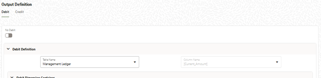 When the output table is Management Ledger, Hierarchy Node Members can be selected in Output [Debit and Credit] tabs only for Static Driver and Dynamic Driver Allocation Types. Other allocation Types do not support Hierarchy Node Member Selection in Output.