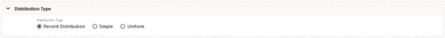 This Pane lets you to select the Simple, Percent Distribution, or Uniform Distribution Method for a Dynamic Driver Allocation. By default, the Distribution Type is selected as Percent Distribution.