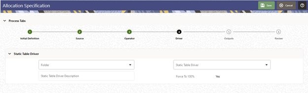 After you select a Static Table Driver rule, a View Control is added to the Static Table Driver title bar. Click the View Control to view a read-only version of the Static Table Driver rule you have chosen.