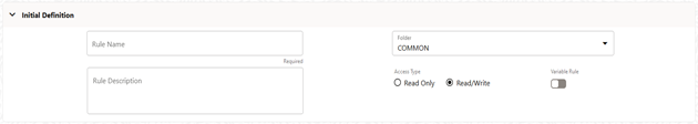 This screen allows you to define new allocation specification rule by entering rule name, description, folder, access type, and variable rule.