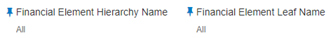 You can use this filter to select the Financial Element Leaf Name that is related to the underlying Management Ledger data.