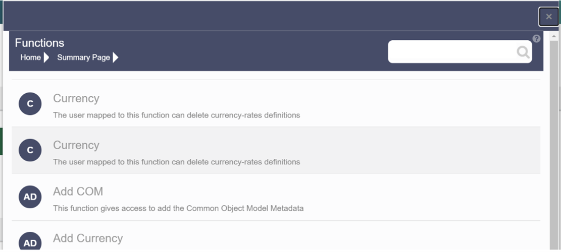 Functions Summary page