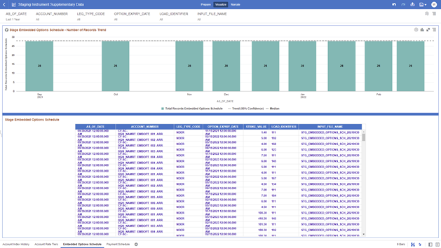 The Embedded Options Schedule Report provides the analysis capability on the Stage Embedded Options Schedule Table.