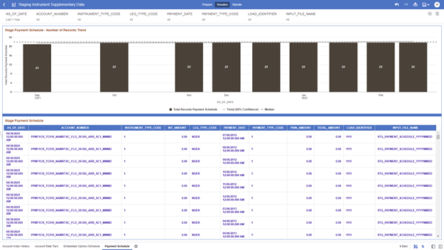 The Payment Schedule Report provides the analysis capability on the Stage Payment Schedule Table.