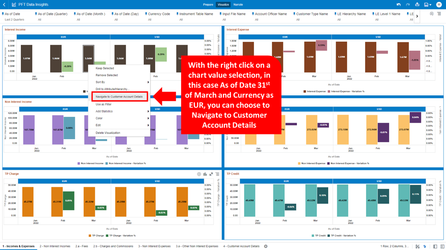 This screen shows how to perform the Data Action on a specific selection.