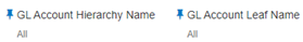 You can use this filter to select the GL Account Leaf Name that is related to the underlying Management Ledger data. This is a mandatory filter for the group filtering on GL Account Key Processing Dimension.