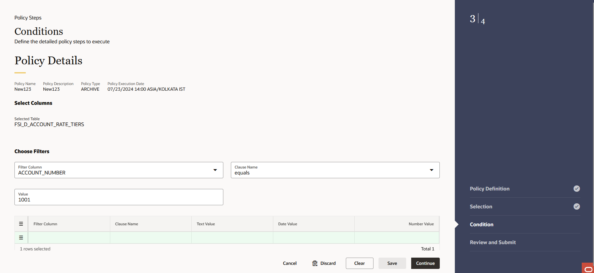 Conditions section Conditions section