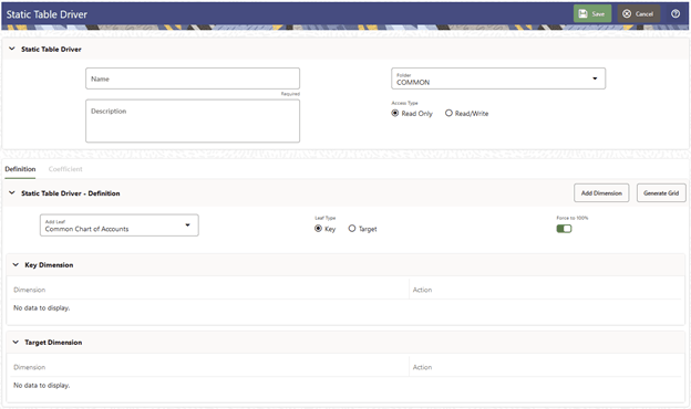 The Static Table Driver Definition page allows you to define a new static table driver rule. The Static Table Driver Definition page allows you to define a new static table driver rule.