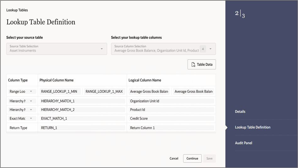 Lookup Table Definition in View mode – Table Data button Lookup Table Definition in View mode – Table Data button