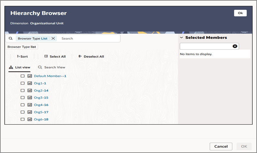 Organizational Unit Hierarchy Browser – List View