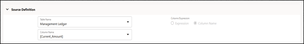 The Source Definition Pane allows you to select a Source Table and then select a Column from the selected table that serves the Source Data for the Allocation Rule. The Source Definition Pane allows you to select a Source Table and then select a Column from the selected table that serves the Source Data for the Allocation Rule.