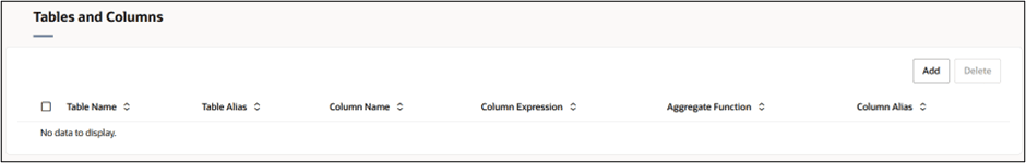 Tables and Columns section