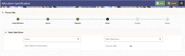 After you select a Static Table Driver rule, a View Control is added to the Static Table Driver title bar. Click the View Control to view a read-only version of the Static Table Driver rule you have chosen.