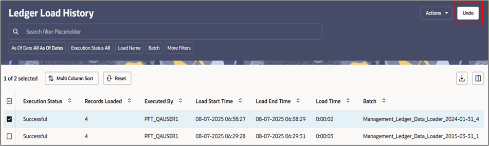Ledger Load History - Undo Ledger Load History - Undo