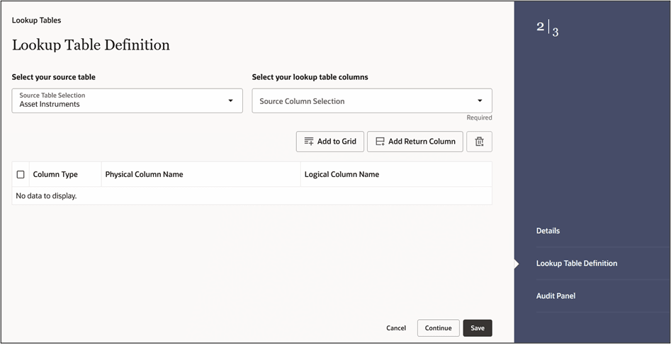 Lookup Tables – Lookup Table Definition tab