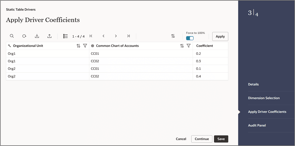 Static Table Drivers – Apply Driver Coefficients Tab