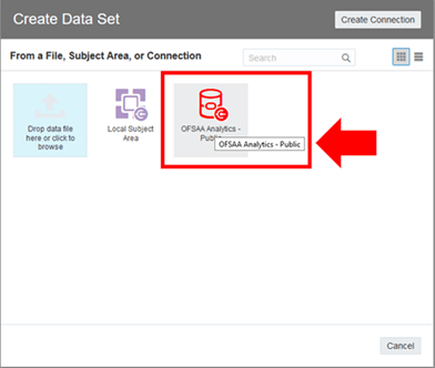 The Create Data Set Screen allows you to select an available Analytics Dataset. The Create Data Set Screen allows you to select an available Analytics Dataset.