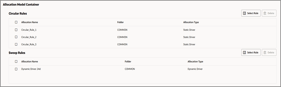 Allocation Model Container (Circular) after rules selection