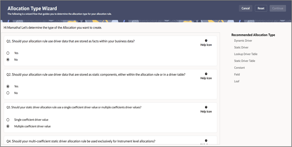 Allocation Type Wizard