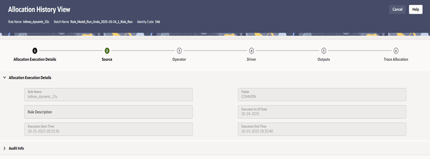 This image displays the Allocation Execution Details Tab.