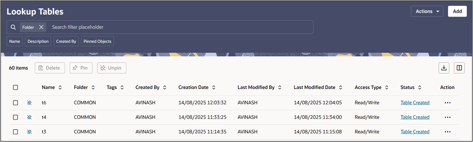 Lookup Tables - Summary page