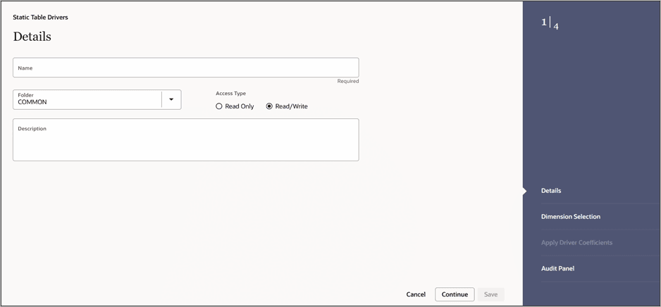 Static Table Drivers - Details screen
