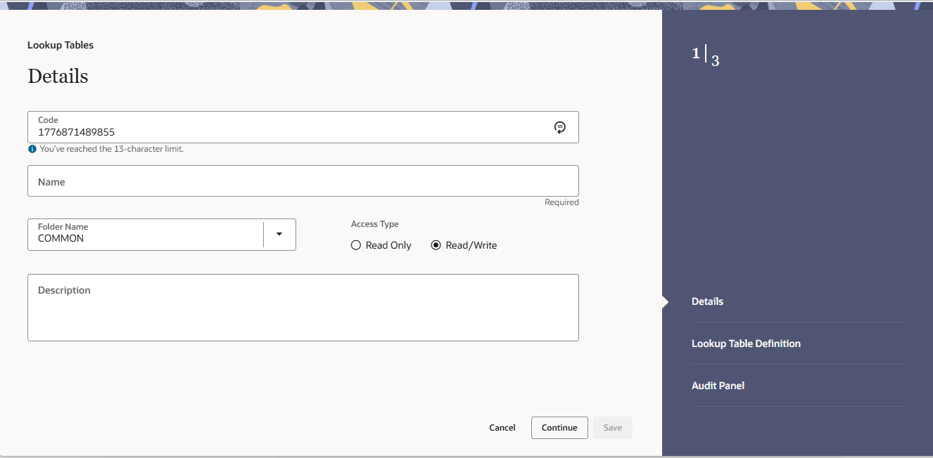 Lookup Tables - Details tab
