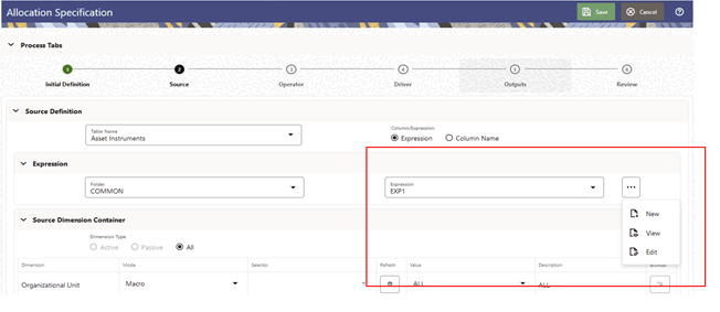 New/Edit/View option for Expressions in an Allocation Rule New/Edit/View option for Expressions in an Allocation Rule
