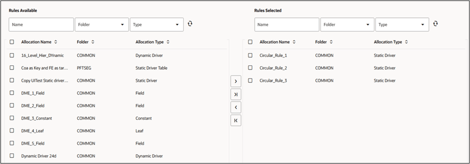 Allocation Rule Selection – rules arrived in the ‘Rules Selected’ box